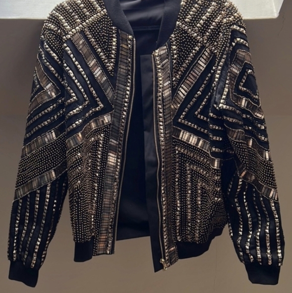 Festival bomber jacket embellished Black and Gold - Picture 2 of 4